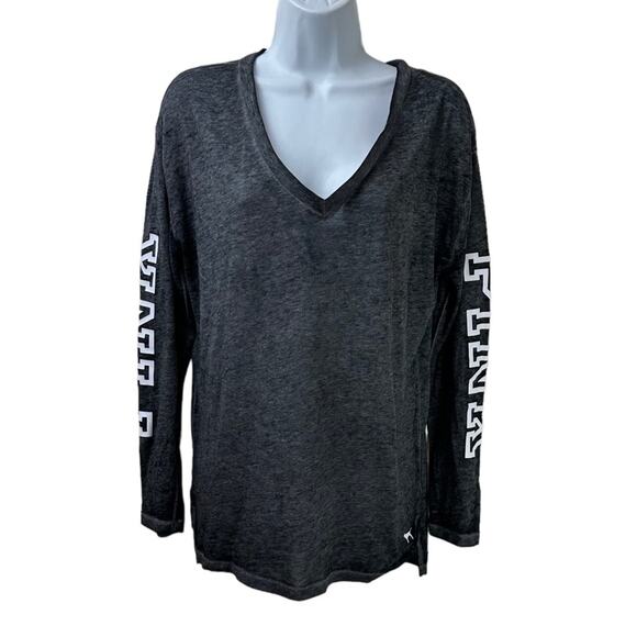 Pink Tops - PINK Victoria’s Secret Spell Out Burnout Oversized V Neck Tee Shirt Size XS